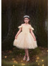 Cold Shoulder Champagne Star Tulle Flower Girl Dress
